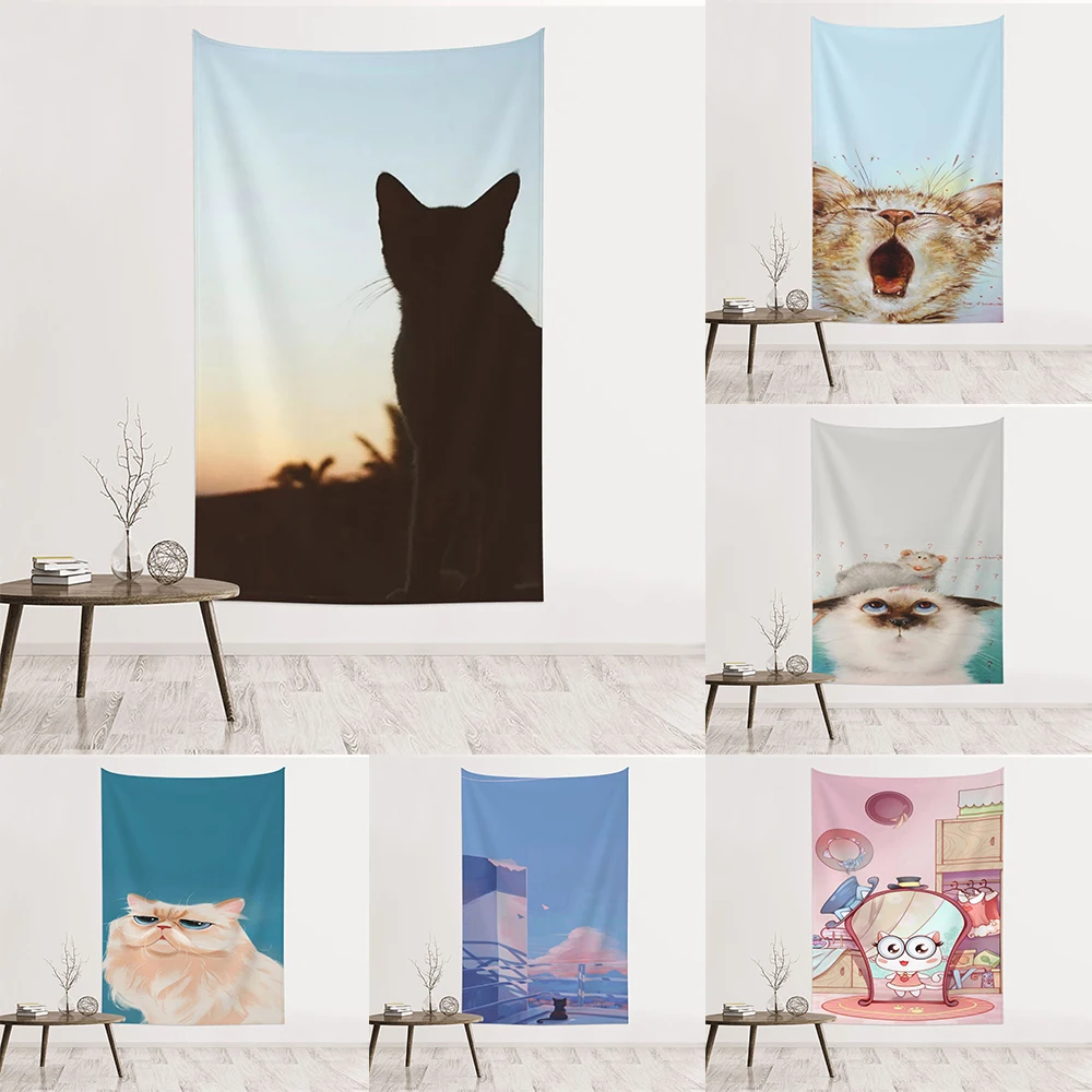 

3DDigital Printing Hanging Cloth Boho Tapestry Wall Hanging Anime Kawaii Cute Cat Aesthetics Living Room Decor Background Cloth