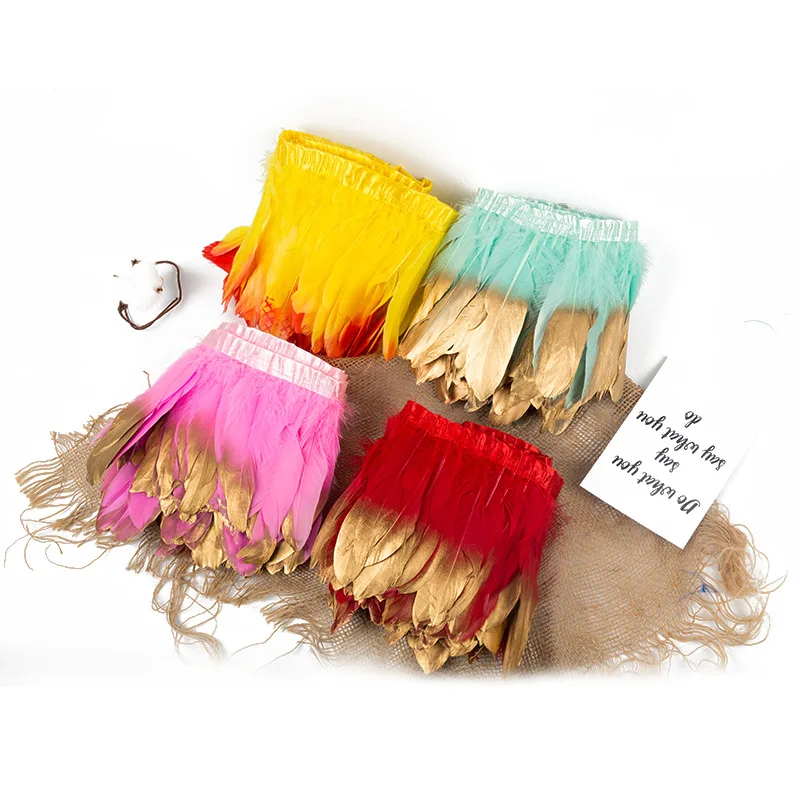 

2 M/bag Goose Feather Wedding Decoration Feather Lace Cloth Sprayed with Gold Floating Cloth Belt Handmade DIY