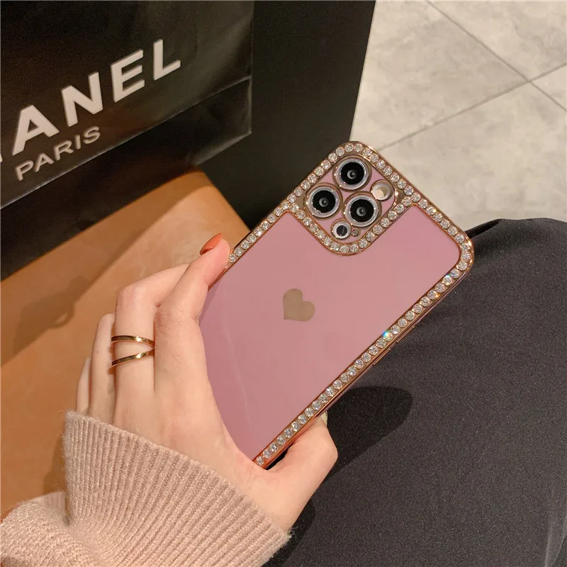 

Love Heart Glitter Bumper Phone Case For iphone 11 12 13 Pro Max X Xs 7 8 Plus XR SE 3 SE2 2022 SE3 Bling Rhinestone Back Cover
