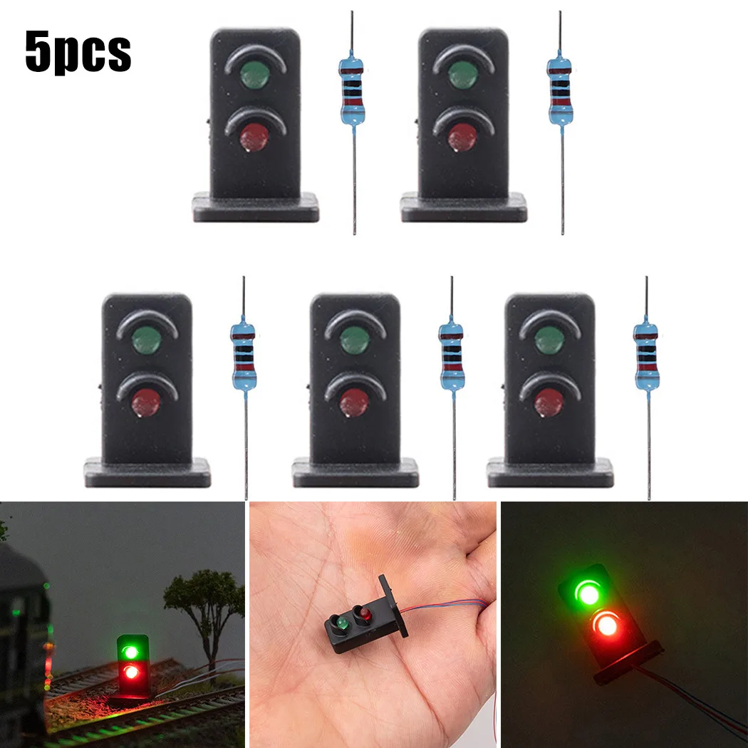 Railroad Dwarf Signals Model 5Pcs OO HO Gauge 20mm LEDs Made Green/Red Dwarf Signals 2 Type B + 5 Resistors Sand Table Model