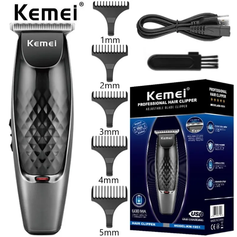 

Kemei Rechargeable Hair Clipper With 5 Limit Combs USB Android Data Cable Dual Interface Haircut Machine Oil Head Trimmer 38D