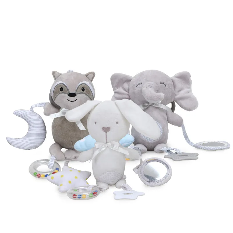 Nordic Style Crib Bell Pendant Baby Stroller Rattle Hanging Rabbit Elephant Cat Toy Trolley 0-12 Newborn Plush Educational