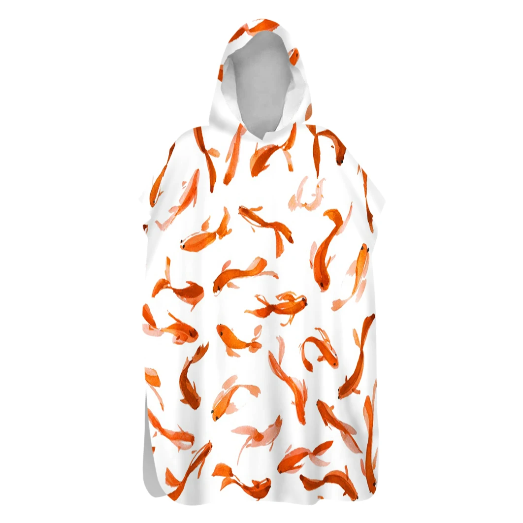 

Goldfish Shrimps Ships Lotus Flower Leaves Sand Free Hooded Poncho Towel Surfing Swim Beach Changing Robe Gift Drop Shipping