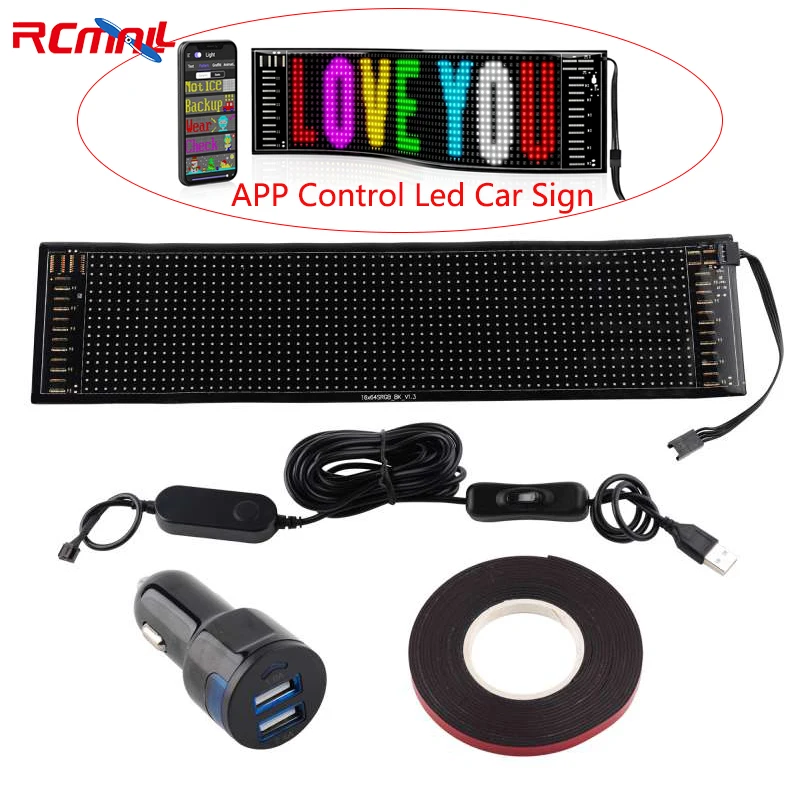 LED Car Sign LED Matrix Panel APP Control Flexible Car Sign Display Scrolling Addressable for Shop Bar Hotel Cinemas 14.6x3.6”