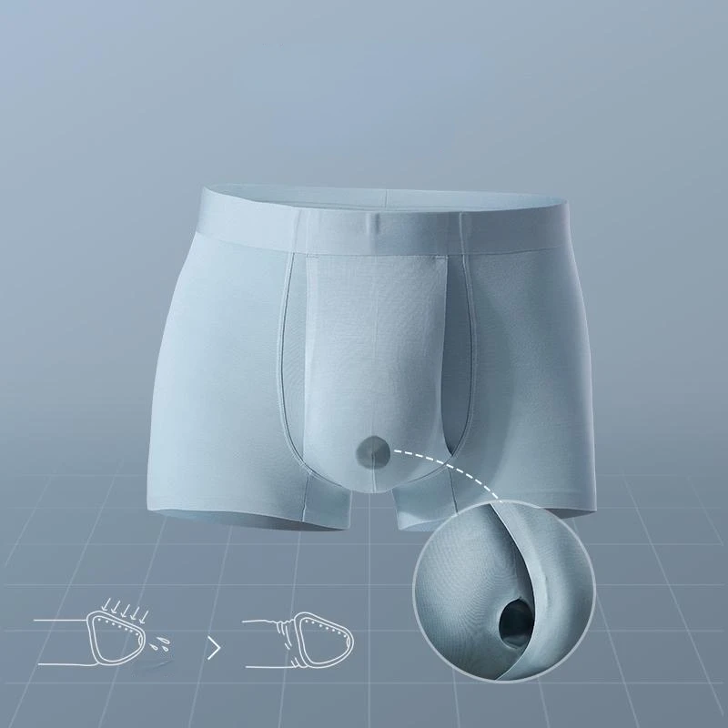 Man Separate Dual Pouch Underwear Summer Breath Foreskin Long Physical Therapy LIngerie Front Open Hole Sheath Boxers enhance