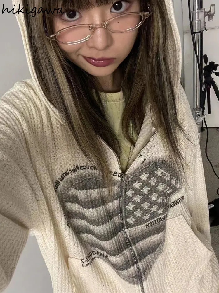 Y2k топы толстовки женские пальто с капюшоном принтом модный кардиган женская