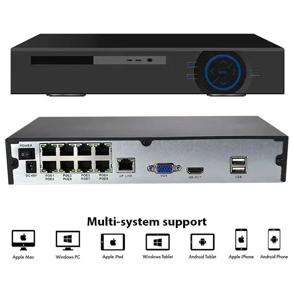 Enster 8-канальная 8-мегапиксельная камера видеонаблюдения 4K NVR со встроенным