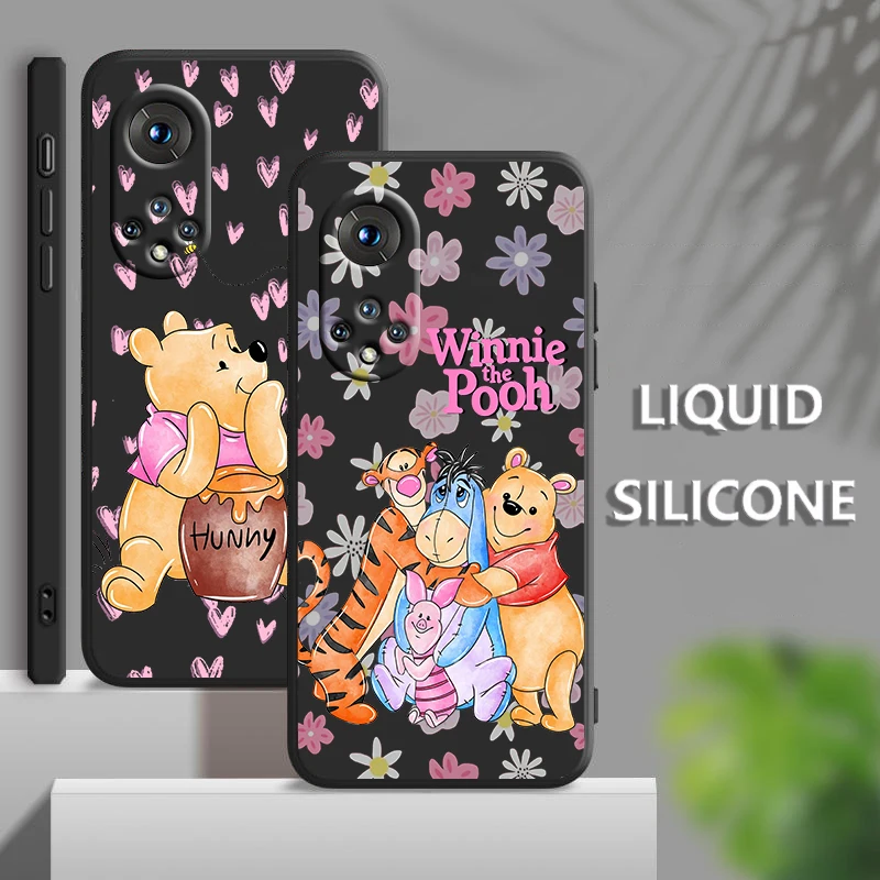 

Winnie Bear Cute Disney For Honor 70 60 50 30 20 X20 10X Pro Plus Lite Liquid Rope Silicone Candy Cover Phone Case