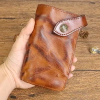 2022 genuine leather womens wallet vintage cowhide large capacity long bifold female purse card holder with zipper coin pocket