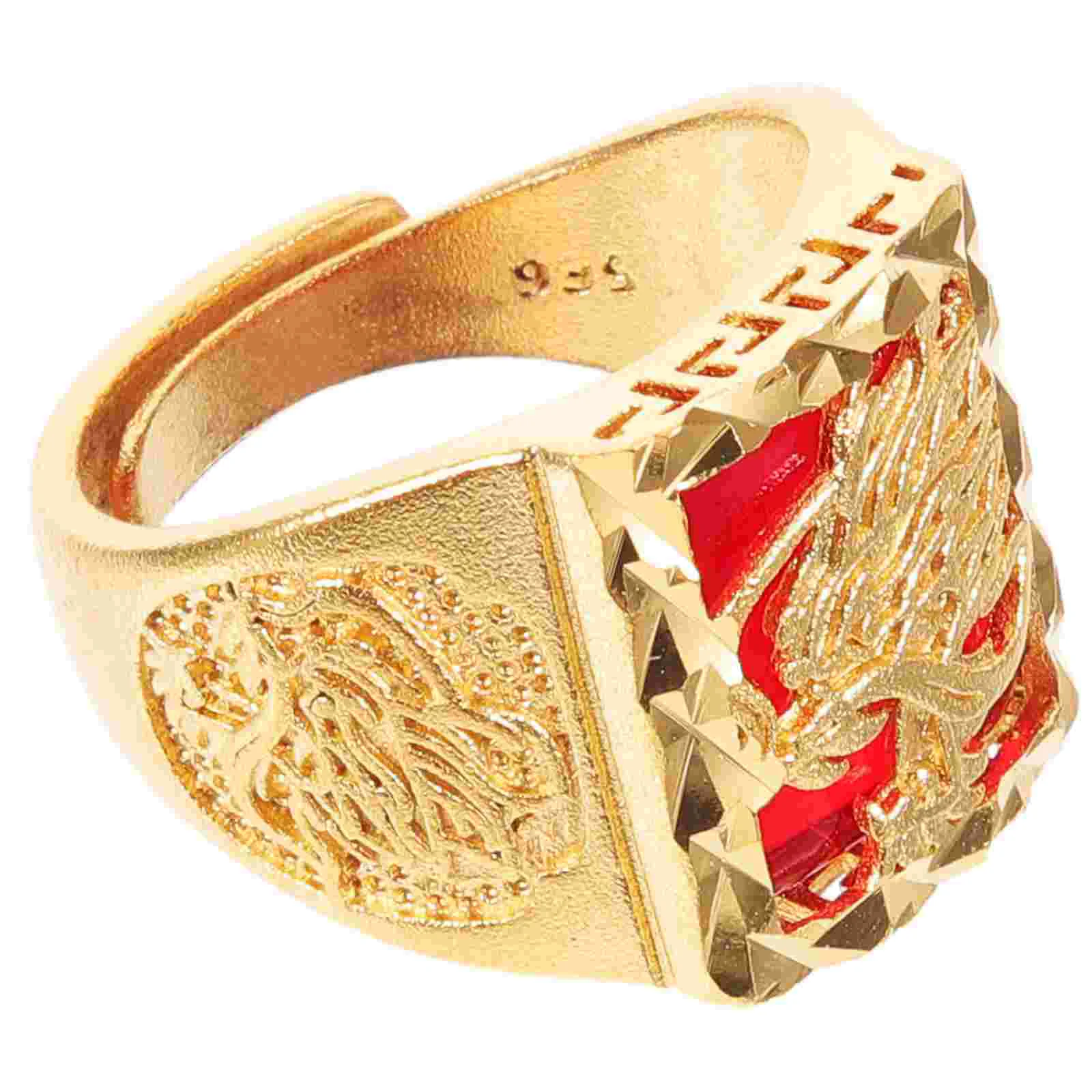 

Vintage Ring Chinese Zodiac Dragon Square Adjustable 2x2cm Golden Copper Ladies