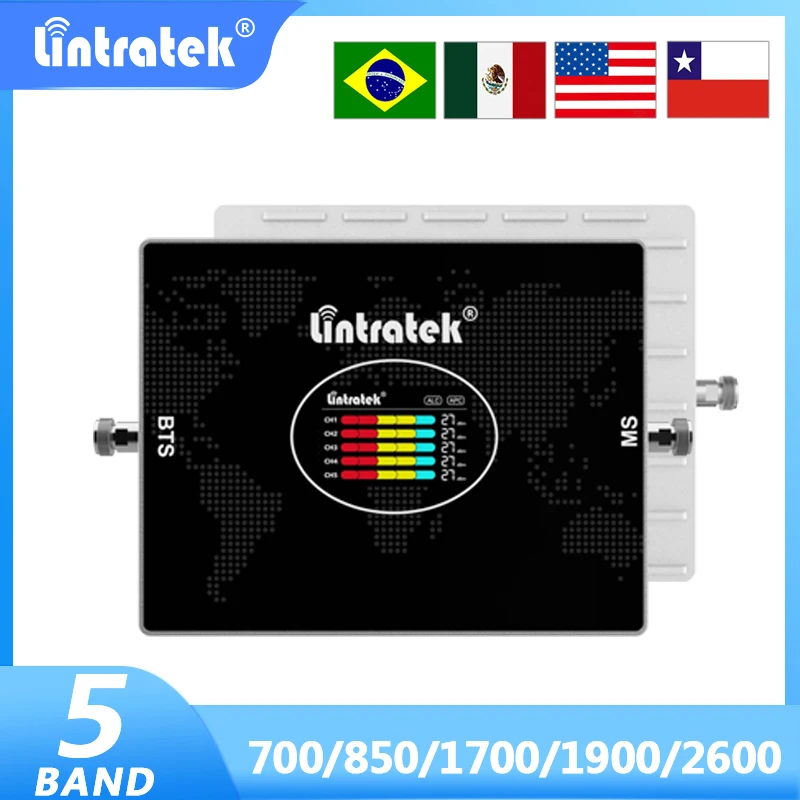 Lintratek 5 Band Cellular Amplifier 700 850 1700 1900 2600 MHz B28 B8 LTE 2G 3G 4G Signal Booster Mobile Phone Reapeater