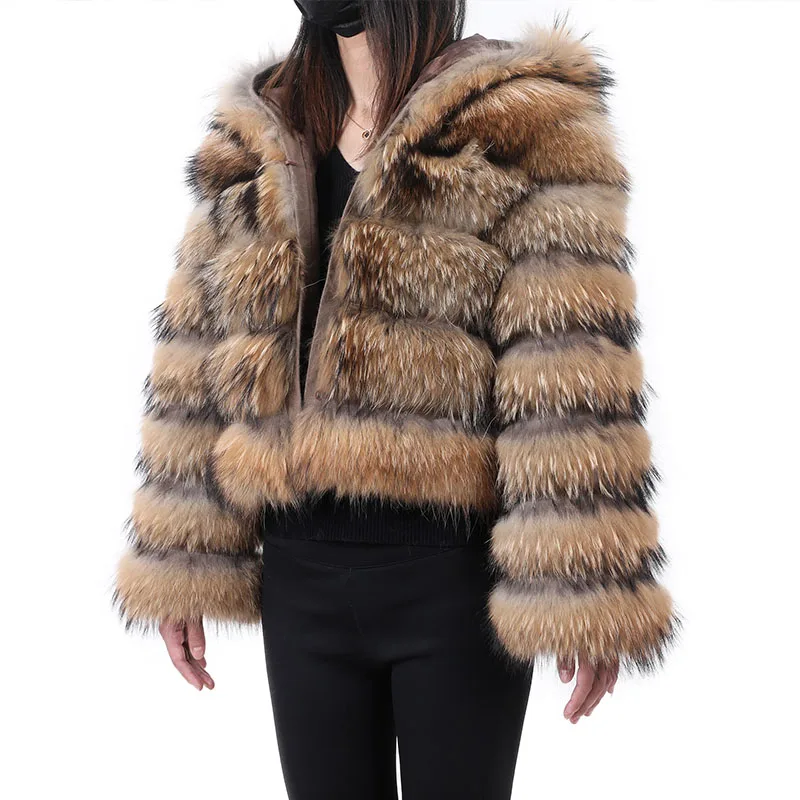 Woman Winter Fashion Popular in Europe America2022 Natural Raccoon Fur Jacket Real Fur Coat Furry Fur Jacket Thick Warm Party enlarge