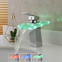 waterpower basin faucet bathroom polished chrome led sink faucet single handle deck mounted washbasin water tap sink mixer