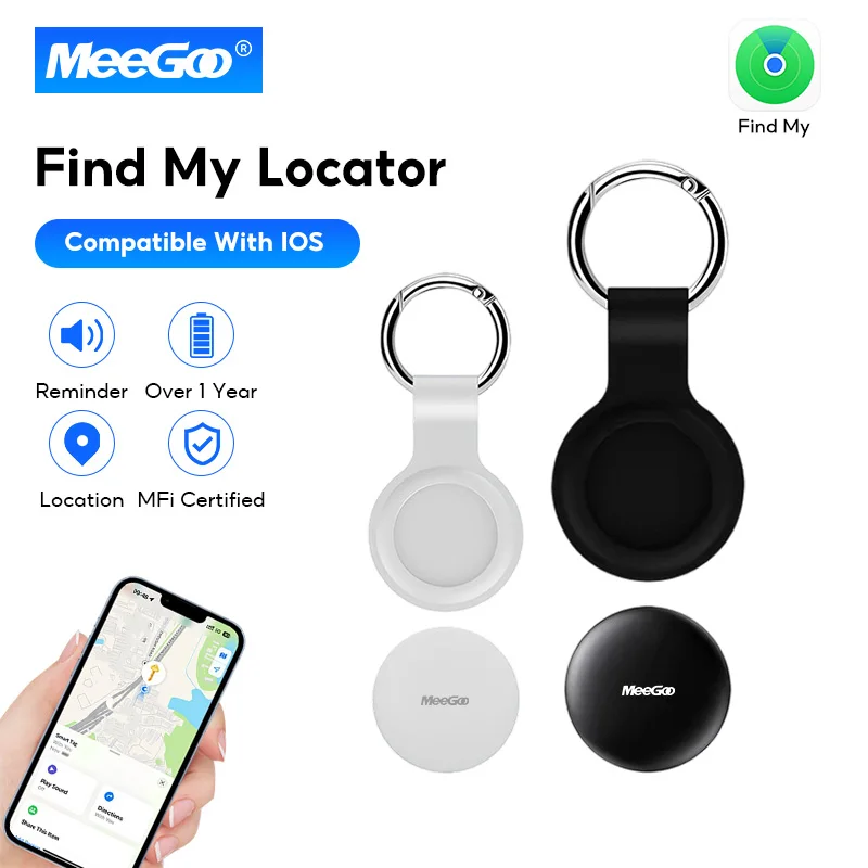 Фото Умный локатор MeeGoo с защитой от потери GPS Bluetooth5.2, трекер для домашних животных, местоположение по всему миру iOS, совместимый с Apple's Find My trackin №1
