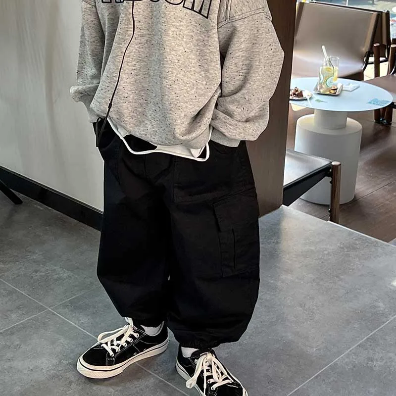 

Boys Cargo Pants Autumn Little Children's Clothing Casual Pants Western Style Boy Hip Hop Trousers Loose 2022 New Style