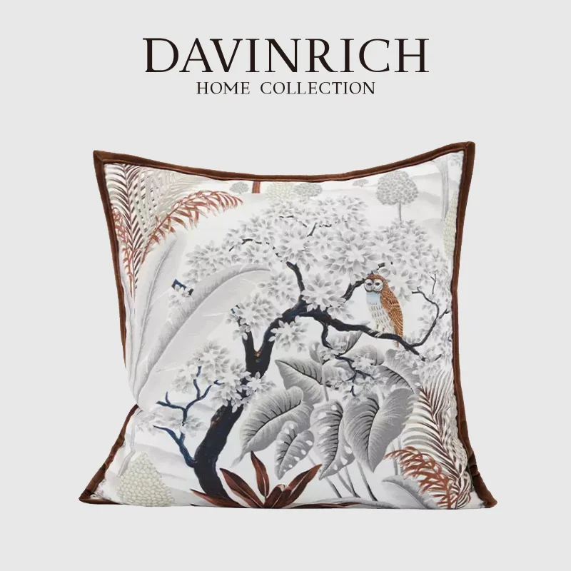 

DAVINRICH Jungle Owl Themed Designer Cushion Cover American Style Luxury Throw Pillow Case 45x45 High-End Atmosphere Home Decor