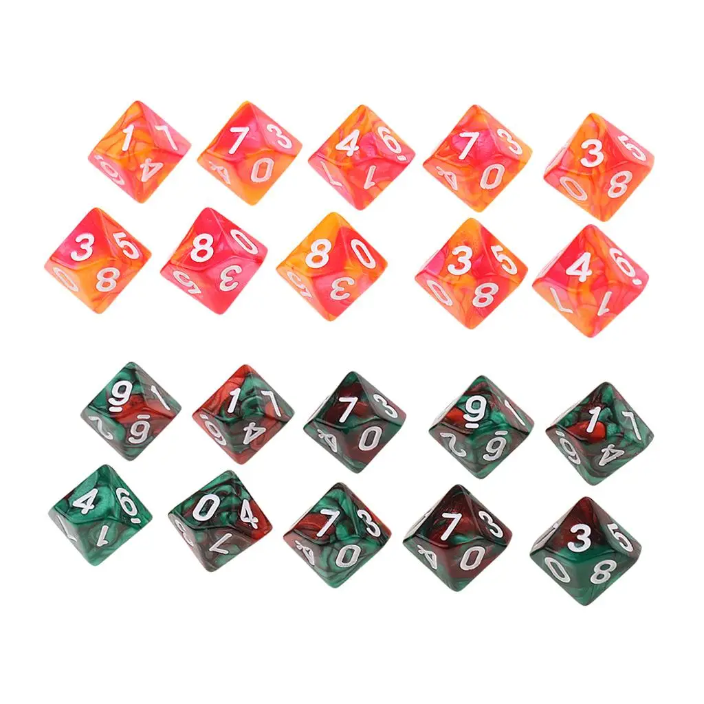 20 шт. 10-гранные многогранные игральные кости D10 двойного цвета для DND RPG оранжевый