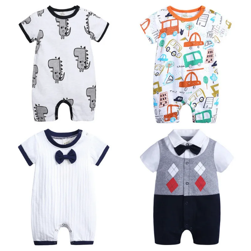 2022 Summer New Baby Boys Onesies Cotton Unisex Kids Dinosaur Romper Short Sleeve Summer Cartoon Toddler Cute Girls Clothes