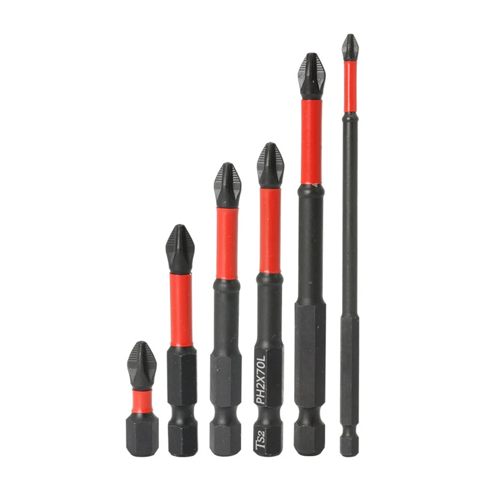 

50-90mm Magnetic Non-Slip Batch Head PH2 Cross Screwdriver Hex Shank Red Non-Slip Cross Screwdriver Bits Hand Tools