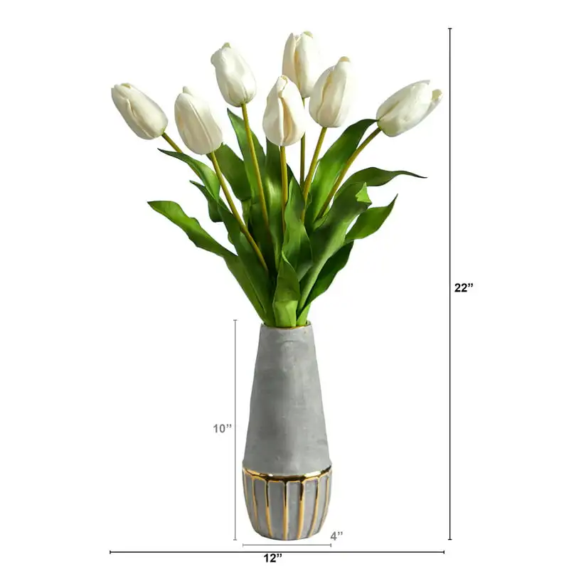 

Dutch Artificial Arrangement in Stoneware Vase with Gold Trimming