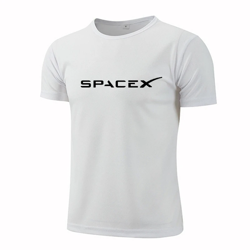 

Черная футболка SpaceX с логотипом Space X, Мужская популярная спортивная футболка бойфренда для бега, быстросохнущая Сетчатая футболка