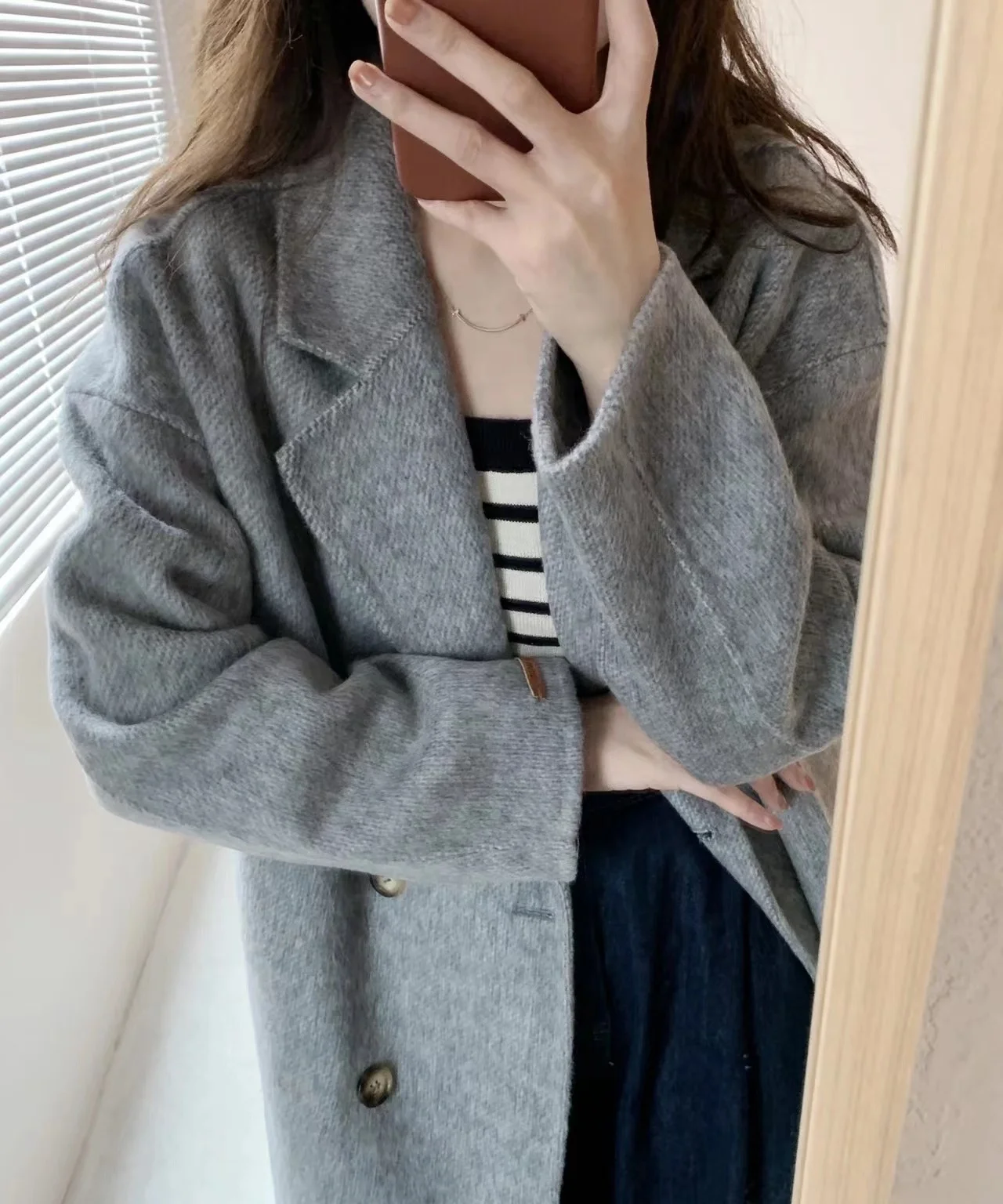 

High edition baby camel hair]Dongdaemun South Korea 2022 Autumn Winter Double sided Cashmere Coat Simple Versatile Coat Women