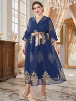 toleen women plus size maxi dress large long chic elegant 2022 summer blue lace oversized muslim evening party festival clothing