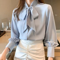 2022new arrival shirt womens long sleeves blouse vintage work casual tops chiffon blouse bow elegant loose women business shirts