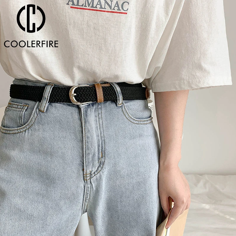 

Женские повседневные модные вязаные ремни высокого качества с пряжкой, тканые эластичные растягивающиеся плетеные эластичные женские джи...