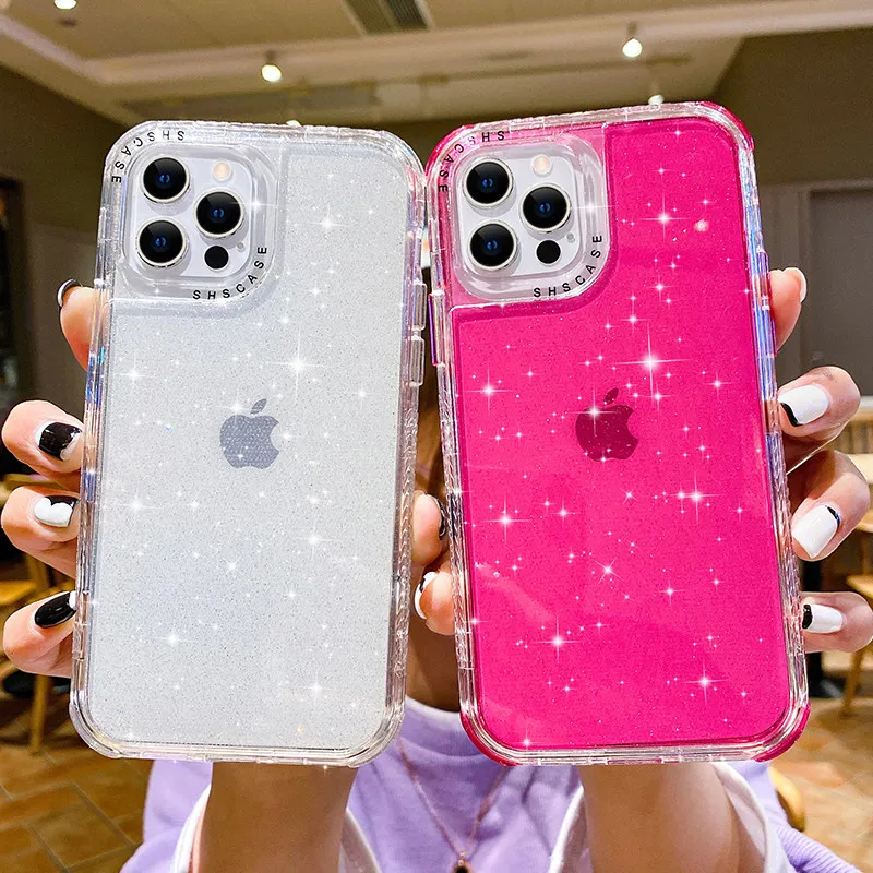 

Glitter Transparent Shockproof Bumper Cell Phone Case For iPhone 11 12 13 Mini Pro Max XR X XS Max 7 8 Plus Hard Back Covers
