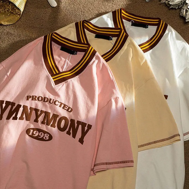 

Футболка Мужская/женская оверсайз с V-образным вырезом, бейсбольная тенниска в стиле ретро, свободного покроя, майка в японском стиле Харадз...