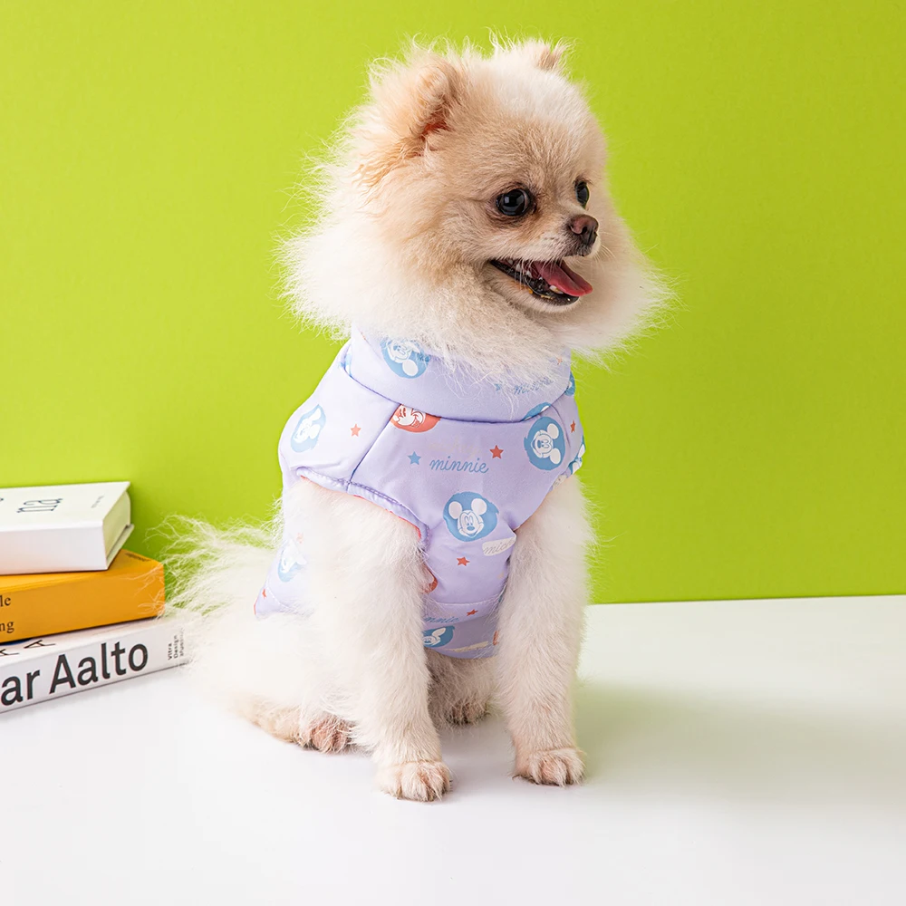 

Disney's New Dog Clothes Mickey and Minnie Print Warm Dog Coat Can Pull Rope Schnauzer Pet Clothes Dog Vest Autumn and Winter