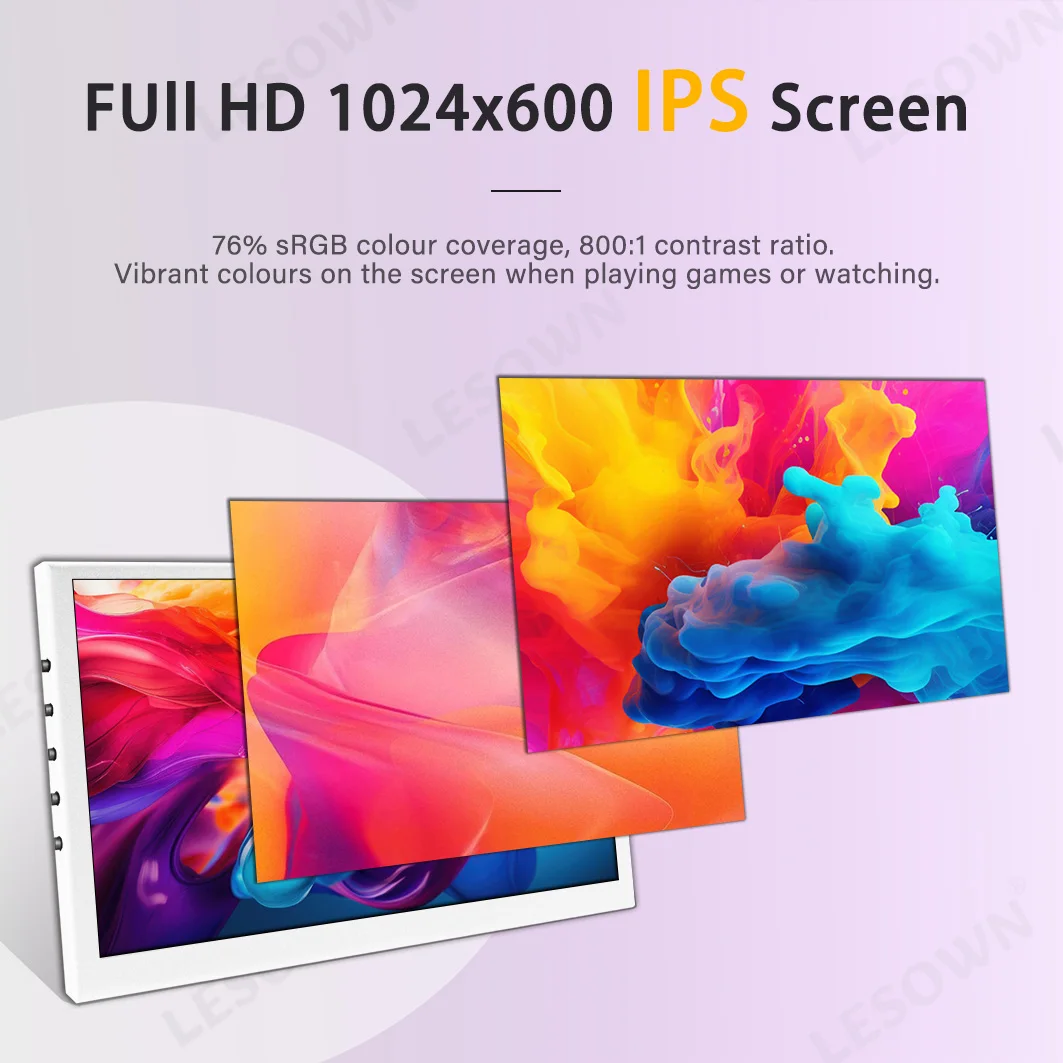 LESOWN белый маленький монитор 7-дюймовый HDMI 1024x600 IPS сенсорный ЖК-дисплей с секундным