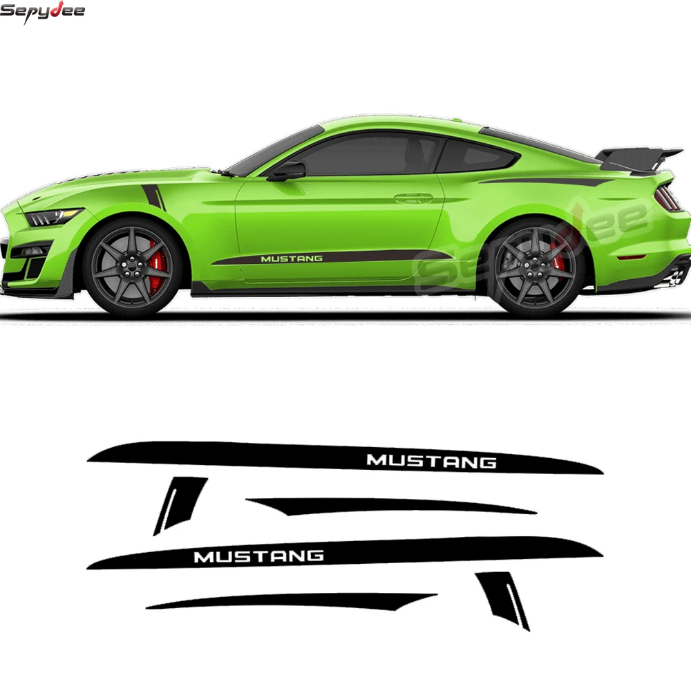 

6Pcs Car Body Front Rear Fender Side Skirt Stripes Sticker Graphics Vinyl Film Decals For Ford Mustang GT Shelby Car Accessories