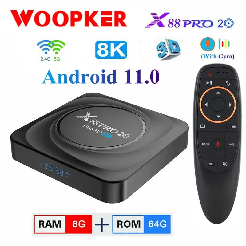 

X88 Pro 20 TV Box Android 11 Rockchip RK3566 8GB RAM 128GB ROM Smart TV Box 8K 2.4G 5.8G WIFI Google Voice Control Set Top Box