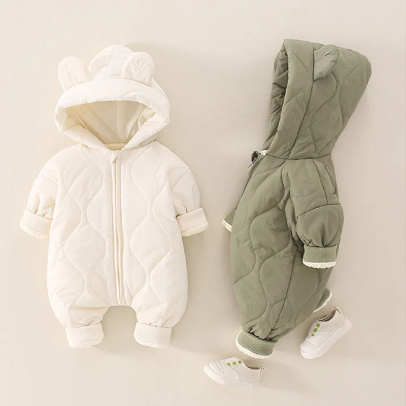 

Thick Warm Infant Baby Jumpsuit Hooded Inside Fleece Boy Girl Winter Autumn Overalls Children Outerwear Kids Snowsuit Rompers