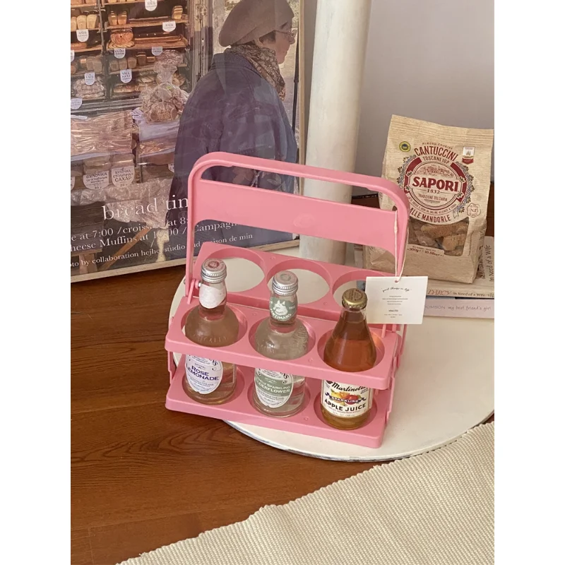 

Pink Cute Beer Storage Rack Can Be Folded Beverage Rack Picnic Drink Rack Coffee Milk Tea Portable Storage Basket