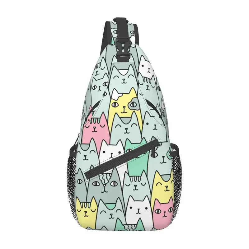 Cute Colorful Cats Crossbody Sling Backpack Men Custom Adorable Kittens Chest Shoulder Bag for Travel Hiking Daypack