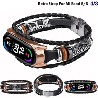 retro strap for mi band 6 5 correa leather braided strap beading bracelet for xiaomi mi band6 mi band5 mi band 4 3 wristband