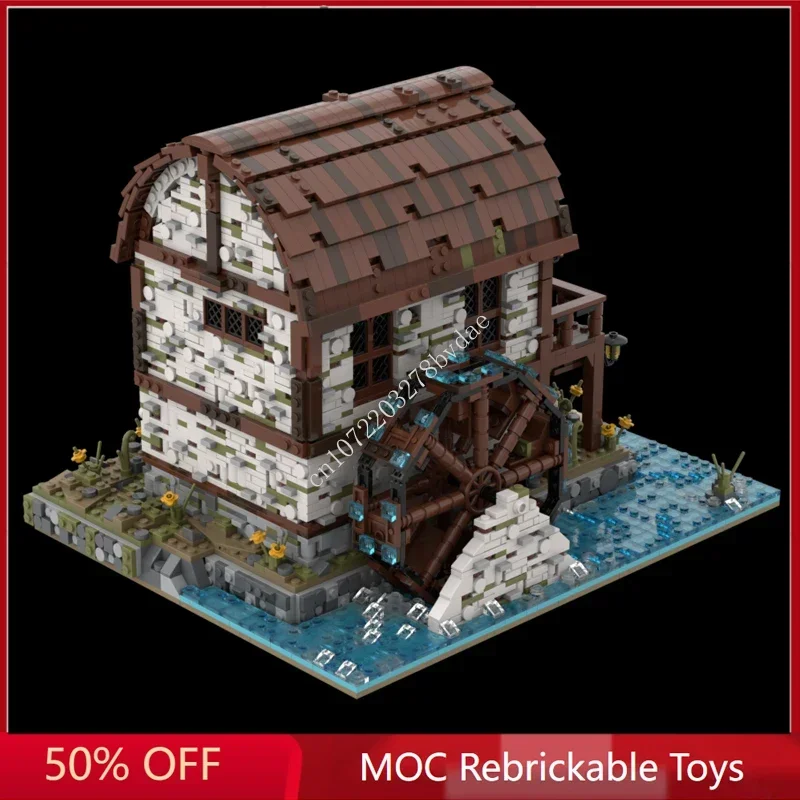 3268 шт. средневековые Watermill Moc строительные блоки модель с видом на улицу