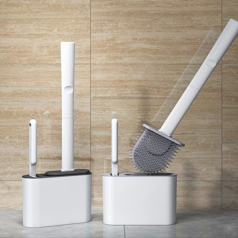 

Wall Hanging TPR Toilet Brush with Holder Set Silicone Bristles for Floor Bathroom Cleaning