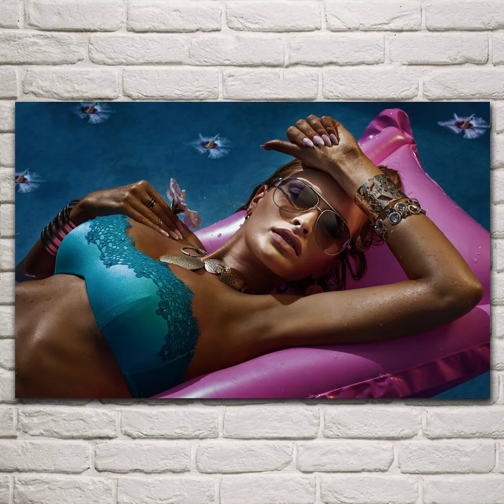 

sexy brunette girl woman portrait artwork fabric posters on wall picture living room home decoration wood frame art KR037