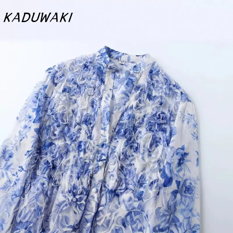 KADUWAKI классическое платье с v-образным вырезом и длинными рукавами принтом