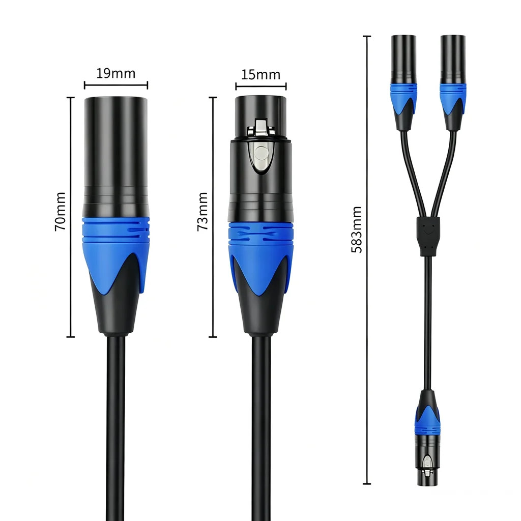 Фото 3-контактный XLR Y-сплиттер аудиокабель, 1 XLR гнездо на два XLR штекера, разветвител для микрофона, усилителя, аудиомикшера, сцены. №4