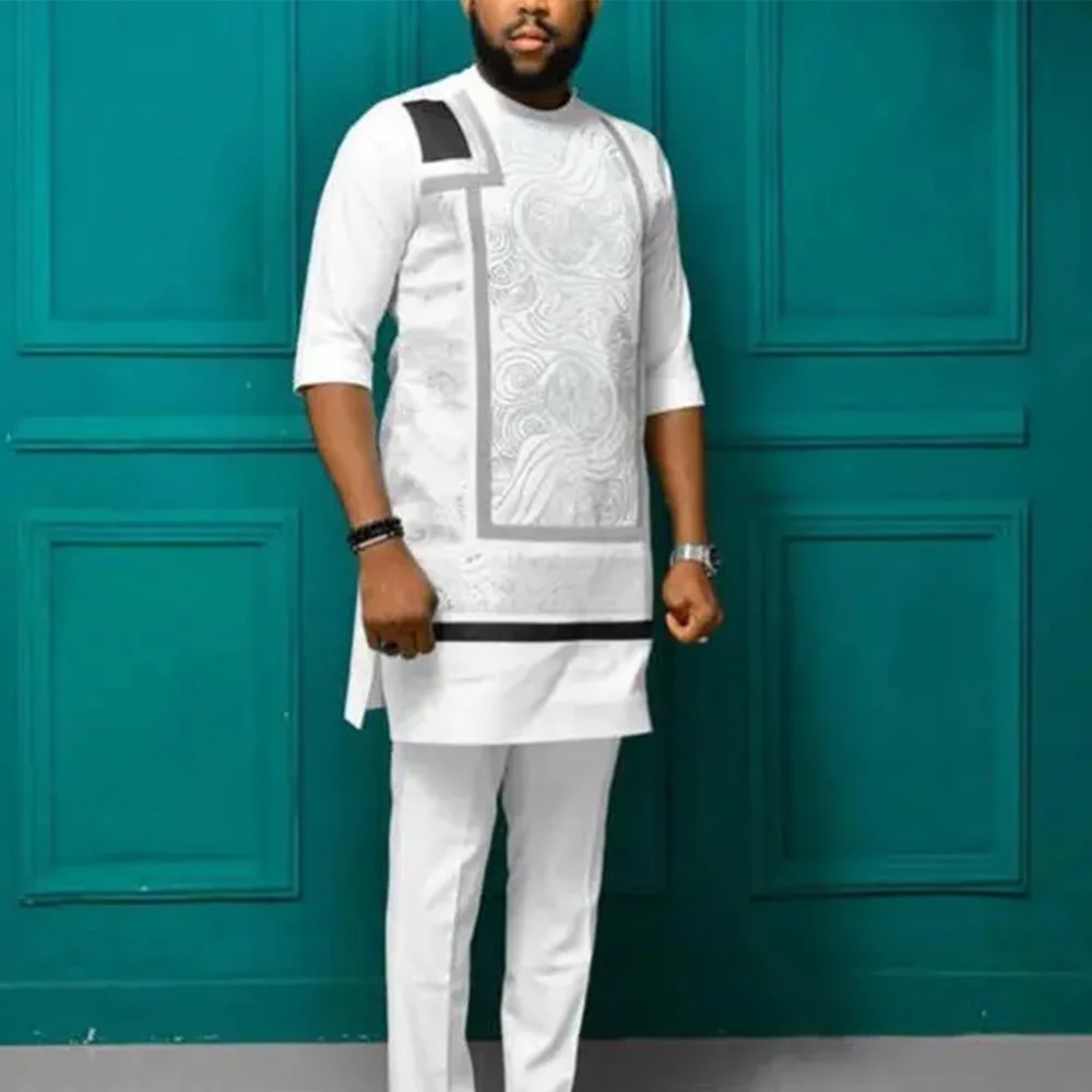 

Dashiki T-shirt Men's Summer And Autumn Round Neck Three-quarter Sleeve Print African Ethnic Style Casual Men's Suit M-4XL