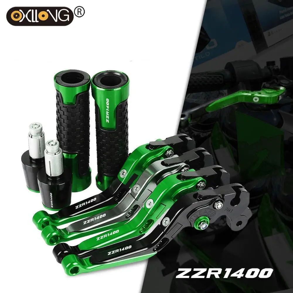 

ZZR1400 LOGO Brake Clutch Levers Handlebar Hand Grips ends For KAWASAKI ZZR1400 2006 2007 2008 2009 2010 2011 2012-2016