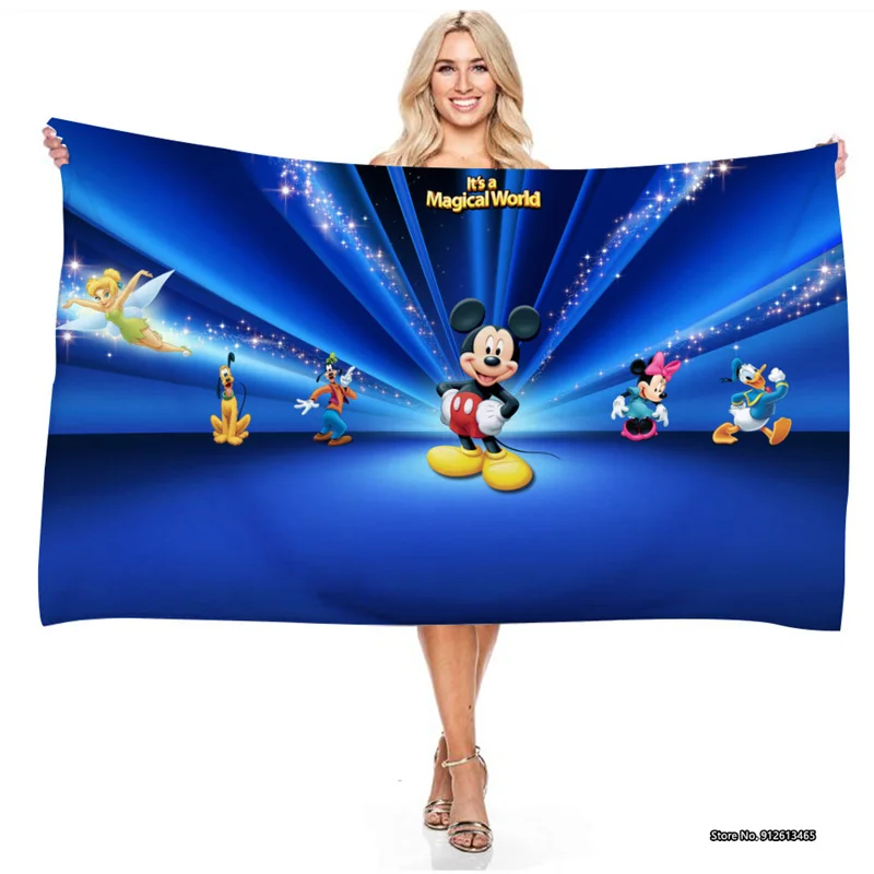 

Cartoon Mickey Minnie Beach Towel 3D Disney Digital Printed Rectangular Beach Towel Baby Soft Absorbent Towel