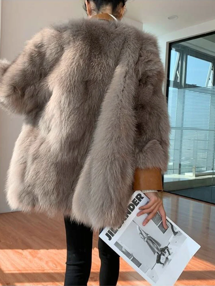 Fashion Faux Fur Coat Woman Autumn and Winter PU Stitching Imitation Fox Fur Jacket Women 2020 Long Sleeve  Coat