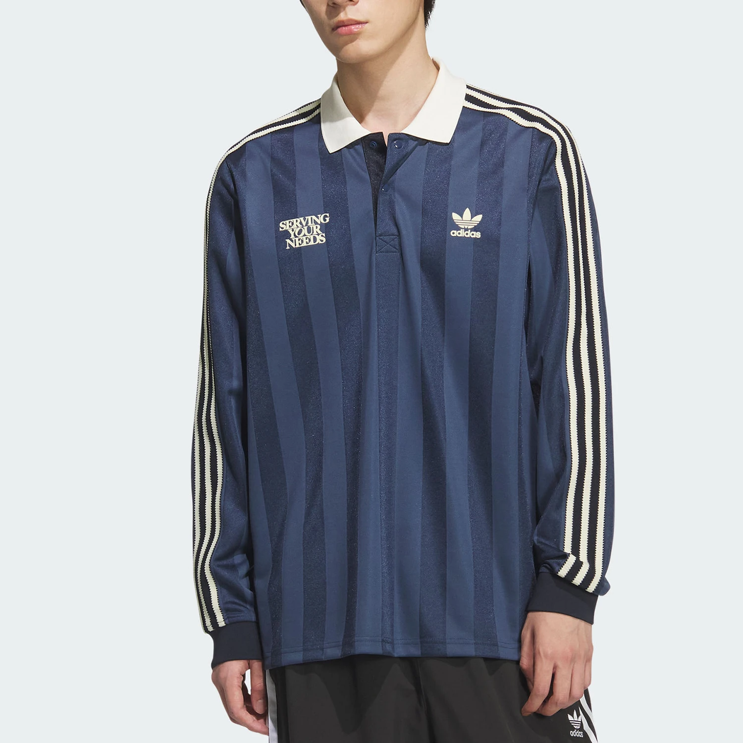 Фото Оригинальная мужская поло-рубашка Adidas с длинными рукавами и полосками, модель KT0840 №1