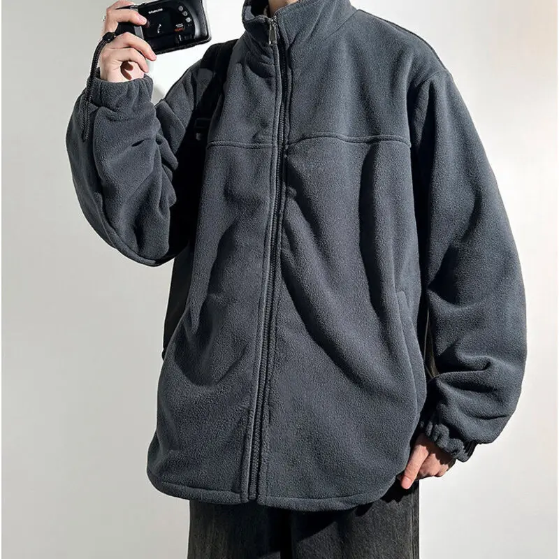 

2023 Autumn Granular Fleece Soft Coat Men's Parkas Loose Turtleneck Jacket Korean Fashion Solid Color Oversized Coat 5xl Jackets
